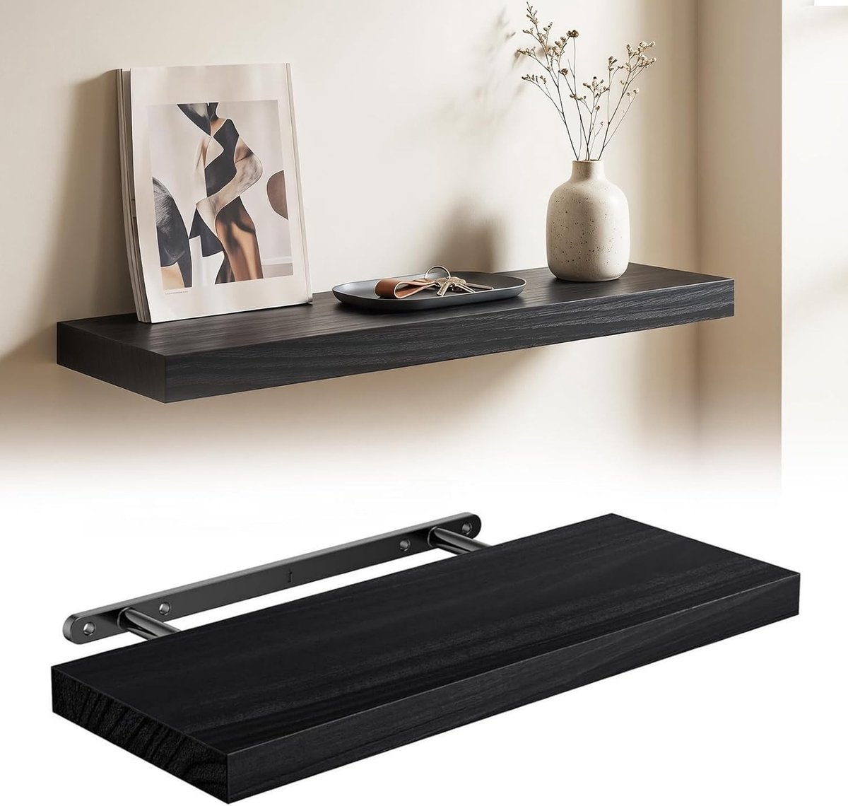 Zwevende planken 40 cm voor boeken, keukenrek en wanddecoratie in zwart - Set van 1 voor slaapkamer, kantoor en woonkamer