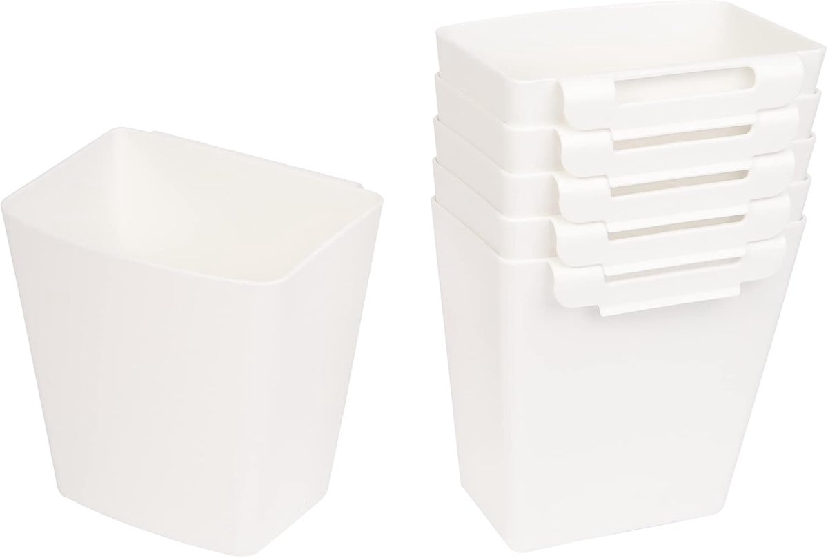 Thijox - Set van 6 Hangende Bekerhouders voor Rollende Kar - Opbergbakken en Haken voor Knutselbenodigdheden - Wit, BPA-vrij en Duurzaam Plastic