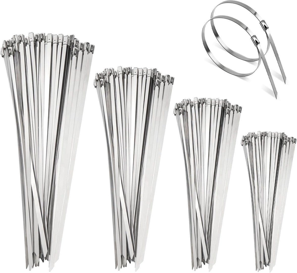 200pcs Stainless Steel Cable Ties, 4 Lengths Stainless Steel Cable Ties, High Temperature and UV Resistant Metal Cable - ShopVlot