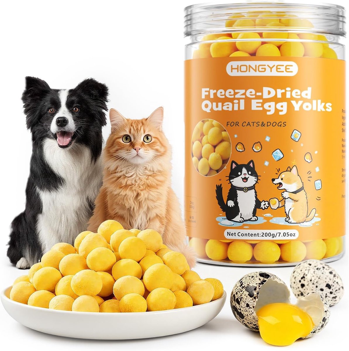 SnelShoppen - Freeze-dried kwarteleitjes dooier (200 g) - 100% natuurlijke snacks voor katten en honden - Ideaal voor training en vachtverzorging, zon