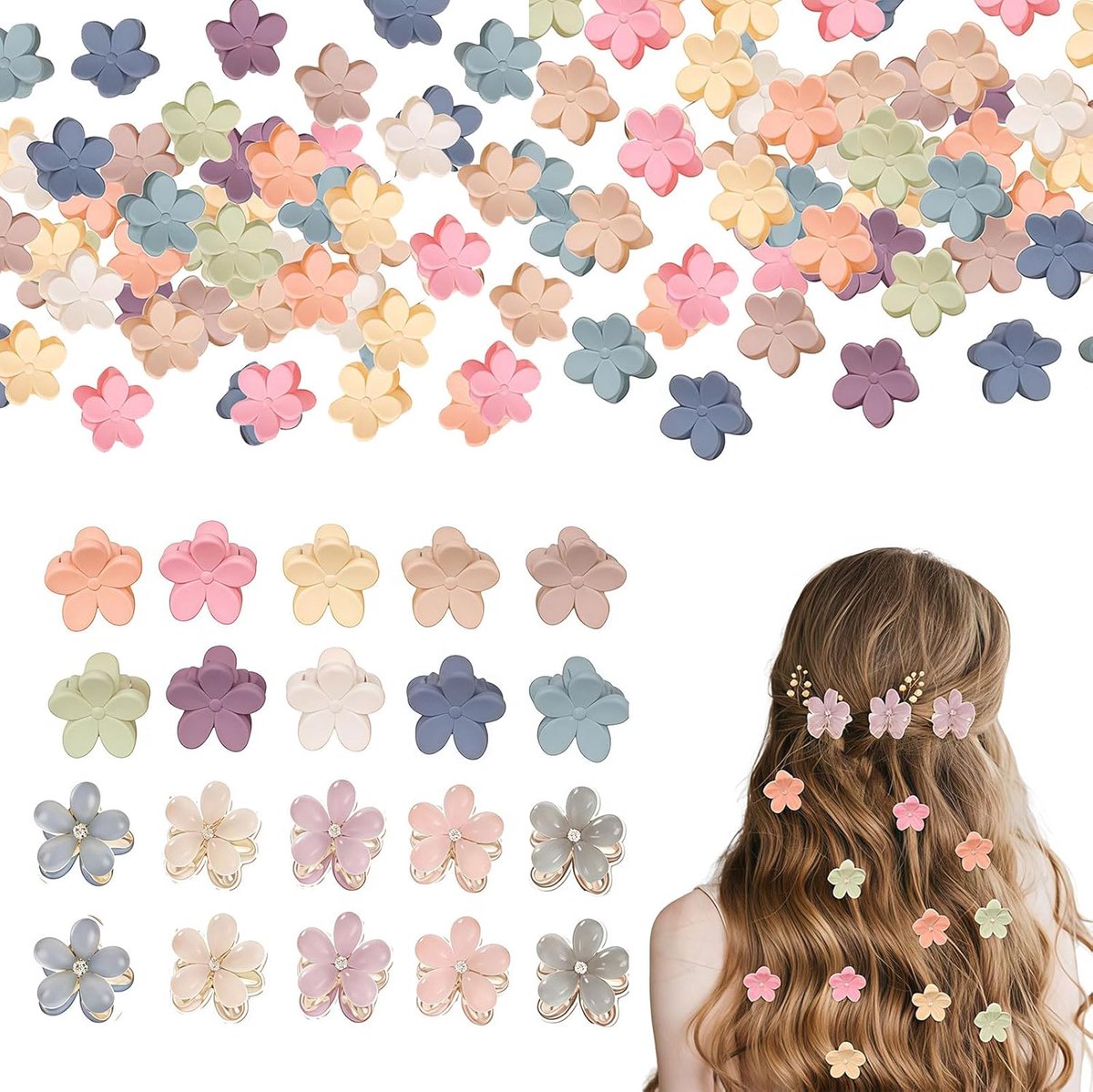Thijox - 100 Stuks Haarspeldjes voor Dames en Meisjes, Mini Haarklemmen met Bloemen, Kleine Klauwklemmen voor Dun Haar, Schattige Haarsieraden voor Sc