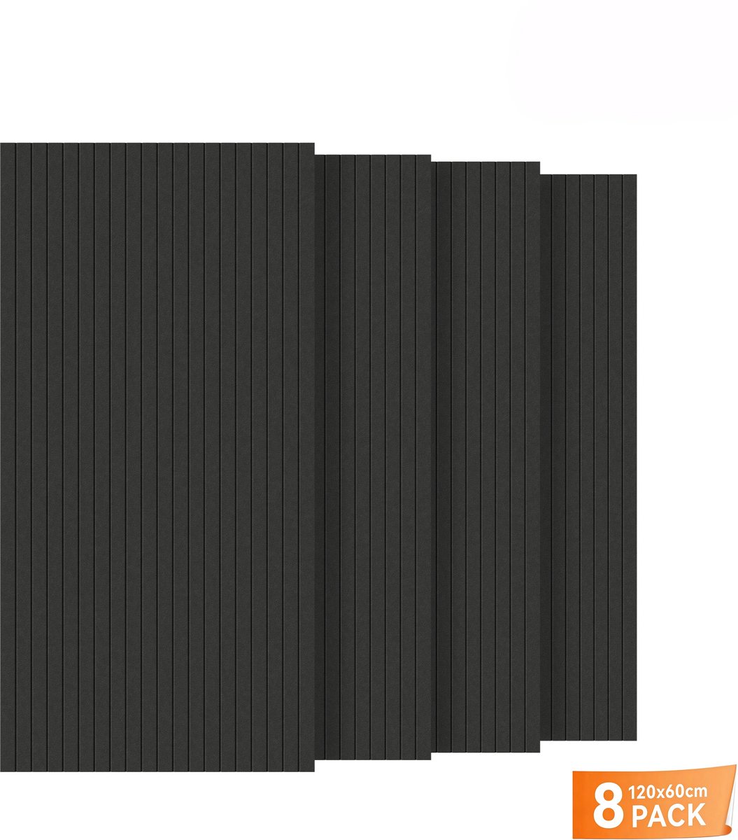Akoestische Panelen 8 Stuks 120x60 cm – Geluidsabsorberende Wandpanelen van Polyester – Wanddecoratie voor Studio, Kantoor en Thuisbioscoop – Zwart
