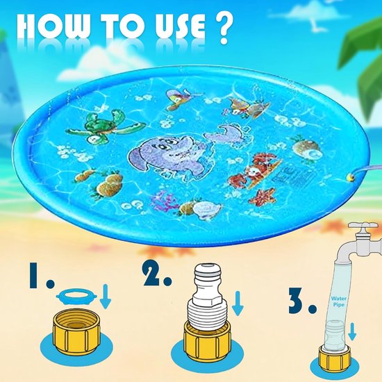 Water speelmat kinderen - Sproeimat met watersproeiers - Antislip splash pad - Opvouwbaar - PVC - 100 x 100 cm Blauw — afbeelding 3
