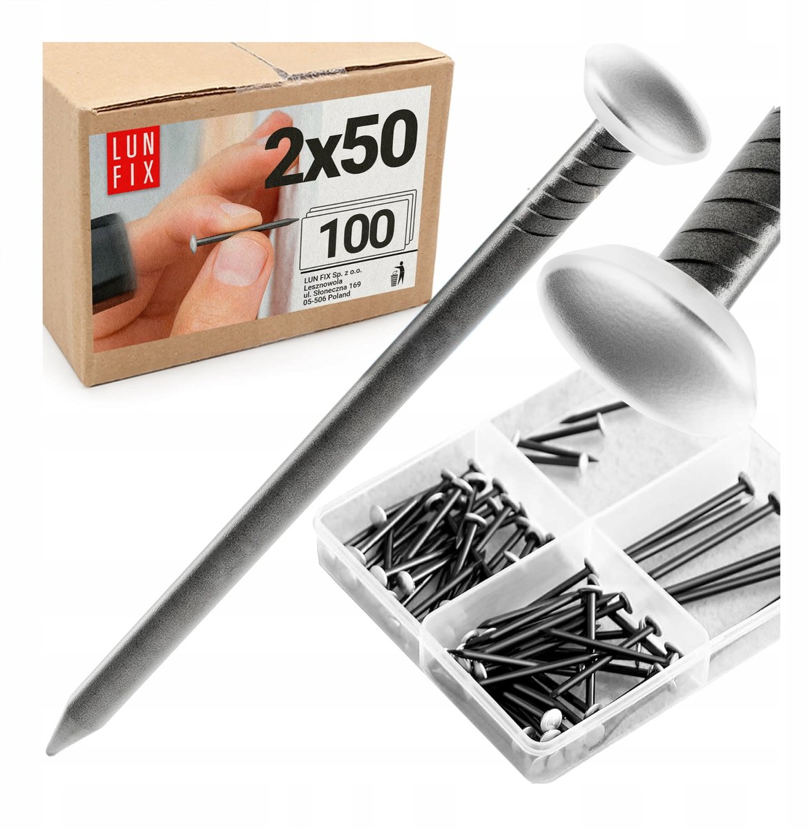 LUN FIX - Schilderij en Fotolijst Haakjes 2 x 50 mm - 100 stk. - staal Muurspijkers - Decoratieve Zilveren Kop