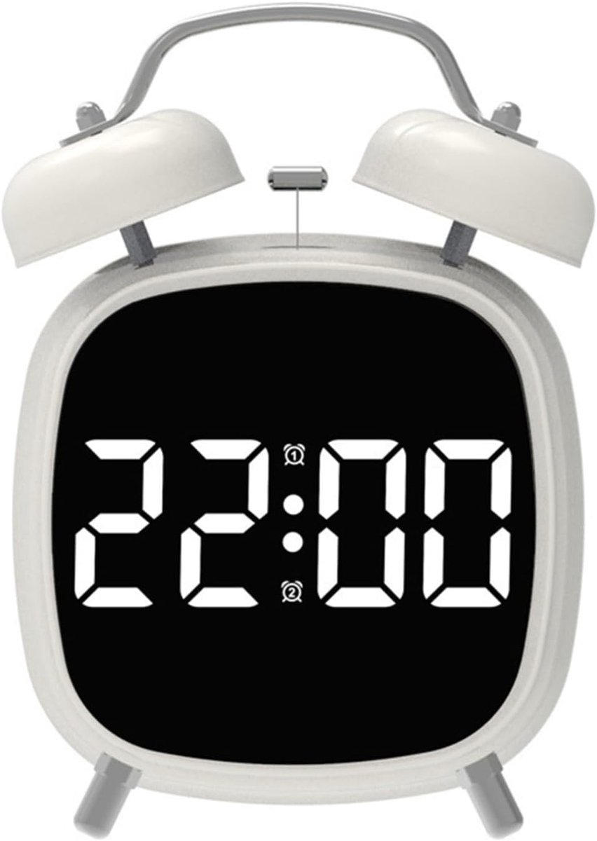 VHV - Digitale Wekker Retro met Dubbele Bel - 70 dB Alarm, Groot LED Display en Stil Uurwerk - USB of Batterij - Wit