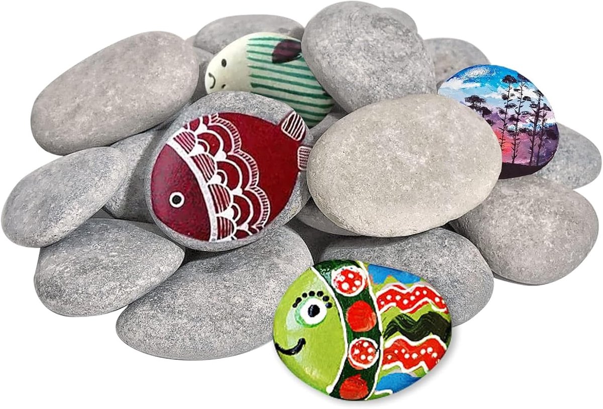 SnelShoppen - 20 Stuks Platte Stenen voor Schilderen, Glad en Duurzaam, 4-11 cm, Grote Zeegrindstenen, Decoratief Grind voor Creatieve Projecten, Tuin