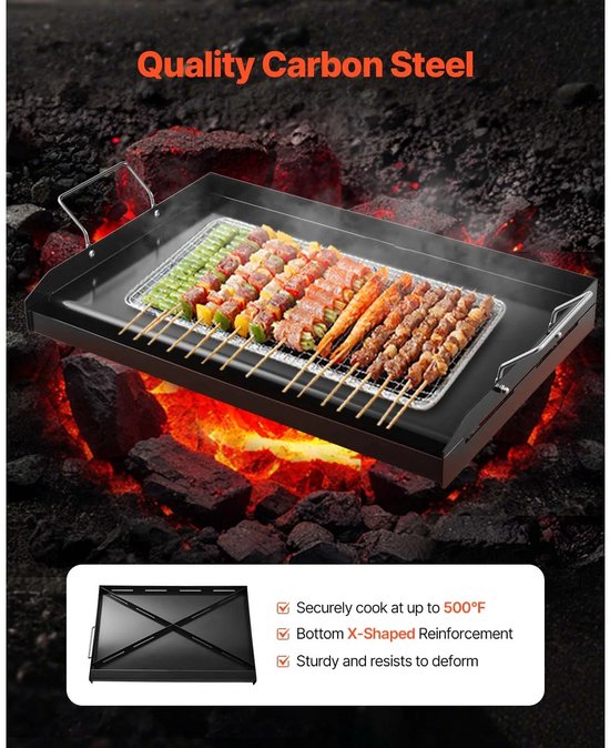 Velori Grillplaat RVS - Universele BBQ Grillplaat - Bakplaat voor Gasbarbecue - Platte Plancha Grillplaat - 61 × 40,5 cm - Hittebestendig tot 260°C — afbeelding 5