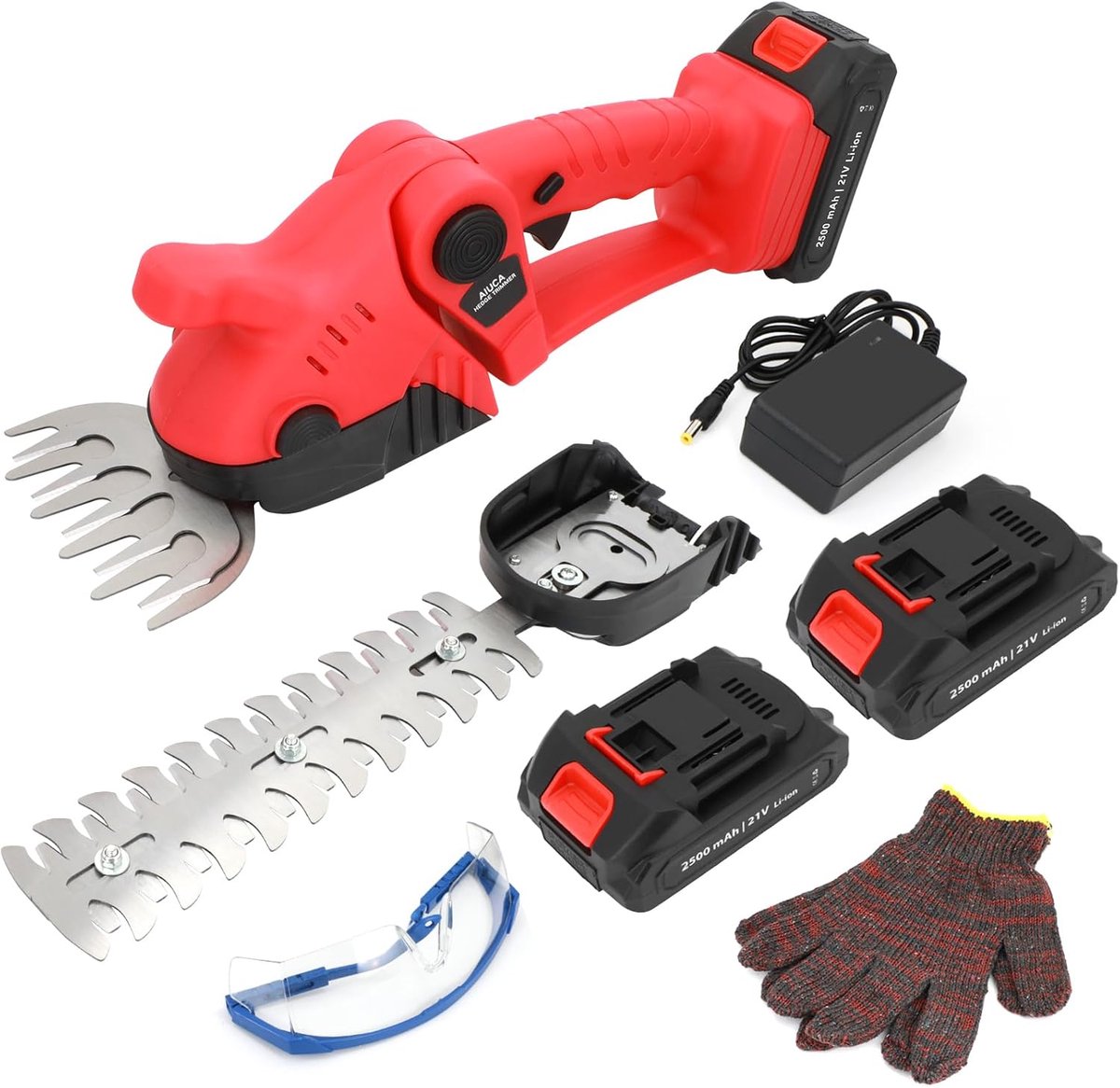 Thijox - Draadloze Accu Heggenschaar 21 V - 2-in-1 Struik- & Grasnipper met 1260 Omw/min - Inclusief 2 x 2500 mAh Batterijen & Oplader - Tuin en Gazon