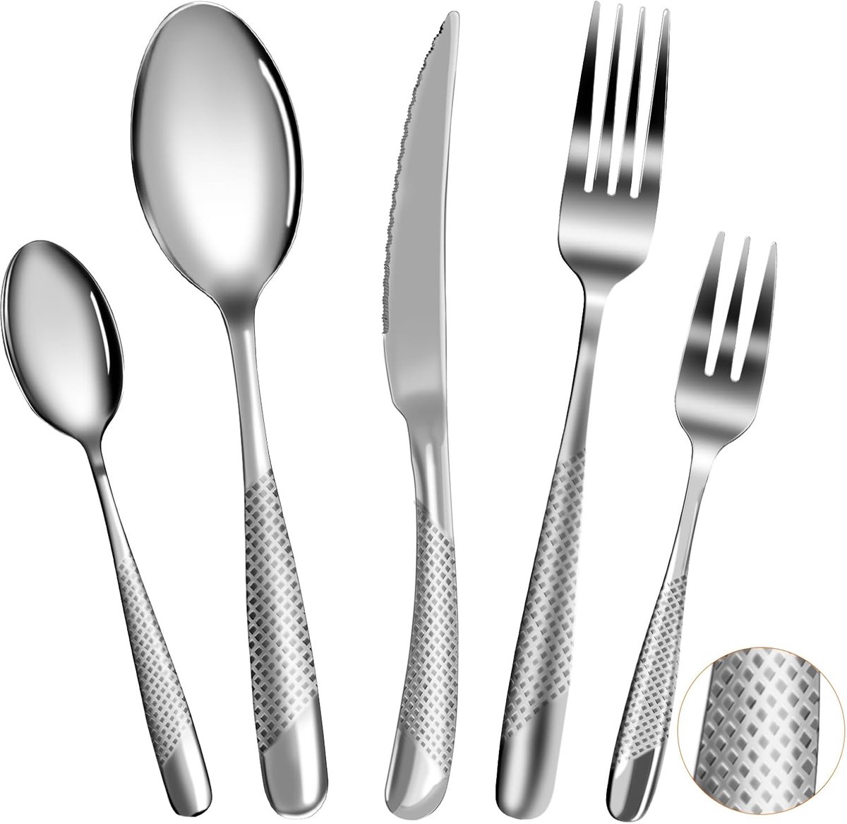 SnelShoppen - Bestekset 40-delig, RVS bestek voor 8 personen, inclusief messen, vorken, lepels, vaatwasserbestendig, makkelijk schoon te maken, ideaal