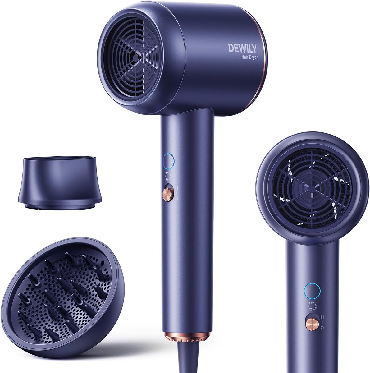 SnelShoppen - Haardroger met Diffuser 1800W, Snel Drogen, 3 Temperatuurinstellingen, 2 Snelheden, Compacte Reis Haardroger voor Krullen, Blauw