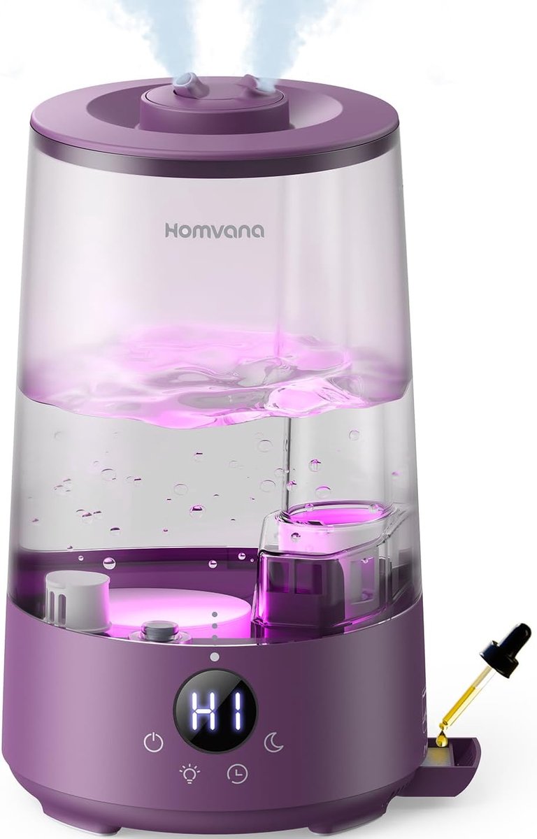 Thijox - Luchtbevochtiger 3,6L voor Slaapkamer met Topvulling, Stil (16 dB), 34 Uur Duurzaam, BPA-vrij, Aromadiffuser met 7-Kleuren Nachtlicht voor Ki
