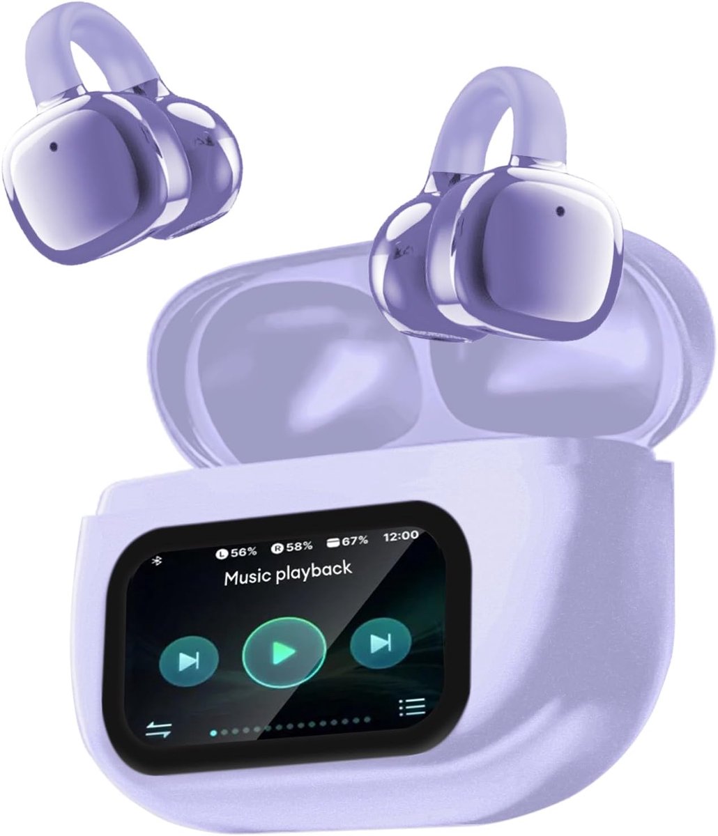 Thijox - Open-Ear Koptelefoon, 5.4 Hoofdtelefoon met 50 Uur Speeltijd en Taalvertaling, ENC, Touchscreen, Sport Oortjes, Paars, Ideaal voor Sport en B