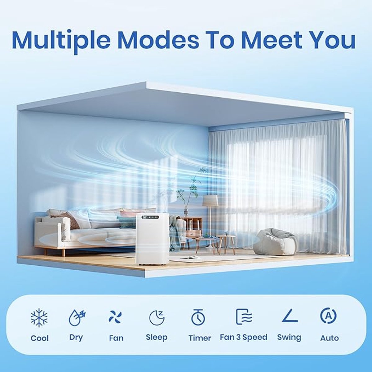 Mobiele airco 14000 BTU stille airconditioner met ontvochtiger slaapstand afstandsbediening 65 m² – foto 8