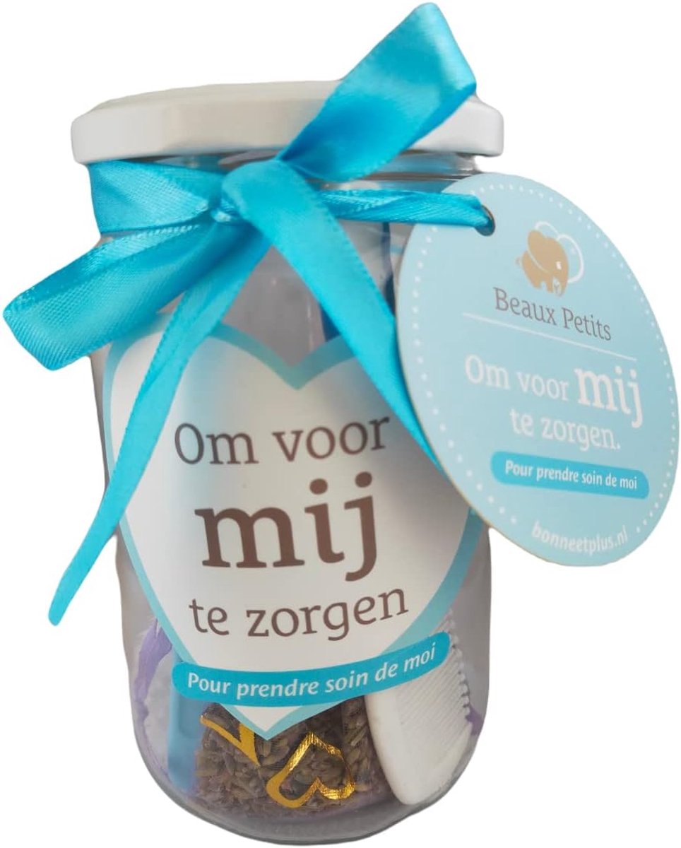 SnelShoppen - Baby verzorgingsset 7-delig blauwe verzorgingsset in glazen pot - veilige baby manicure set - perfect kraamcadeau en babyshower geschenk