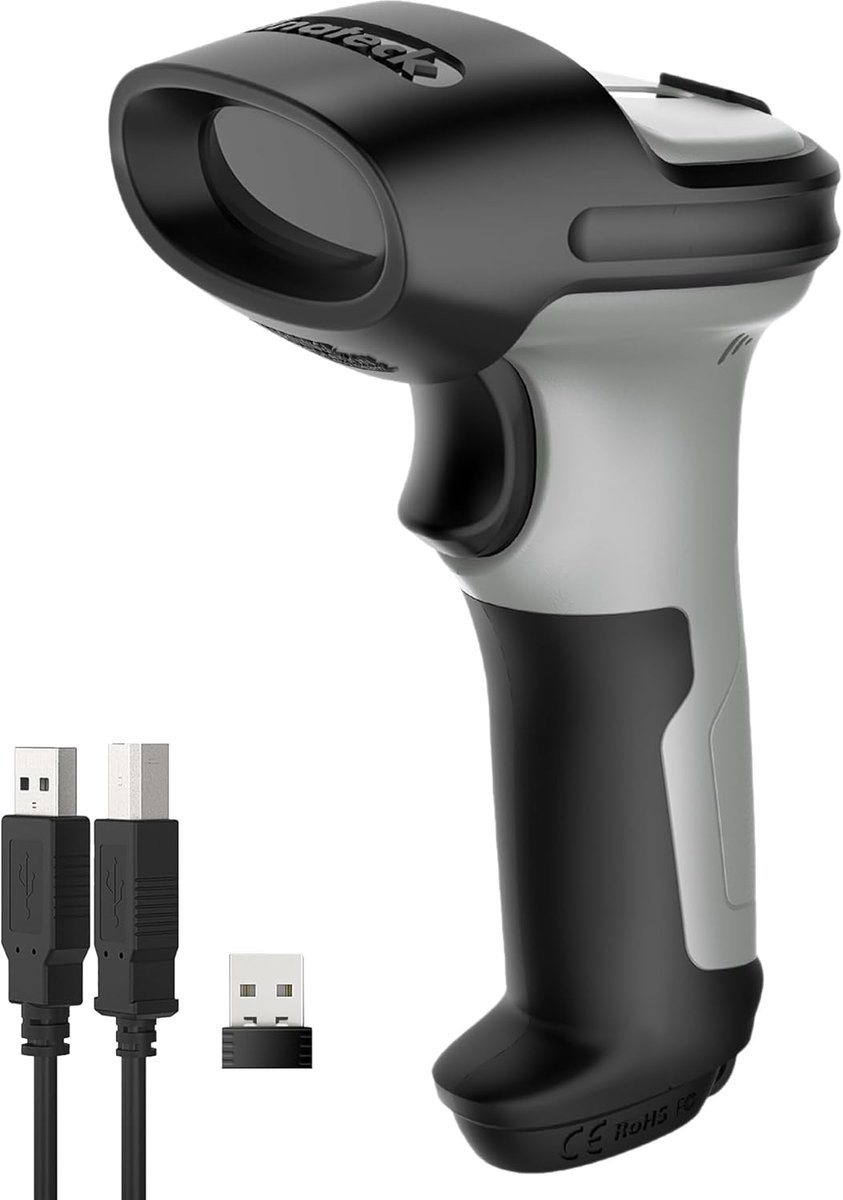Inateck BCST-72 Barcodescanner, 2D Bluetooth, draadloze QR-codescanner, draadloze handscanner met AI-app en SDK, 1 lading, 180 dagen stand-by, automatisch snel en nauwkeurig scannen