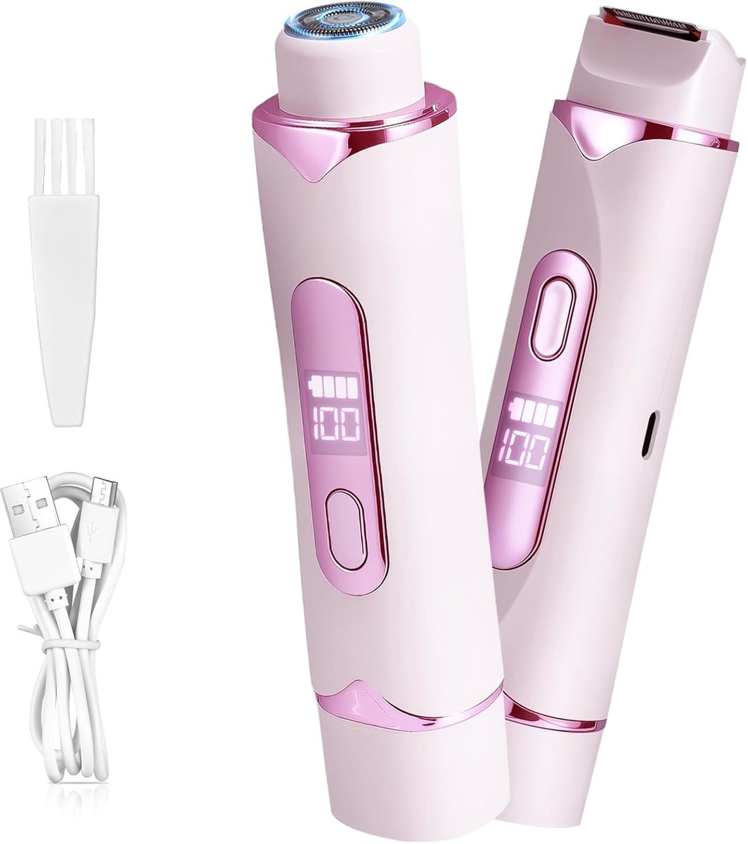 SnelShoppen - Intieme Scheermachine voor Vrouwen - 2-in-1 Elektrische Scheerapparaat voor Bikinizone, IPX7 Waterdicht, Pijnvrij, Roze - Voor Gezicht,
