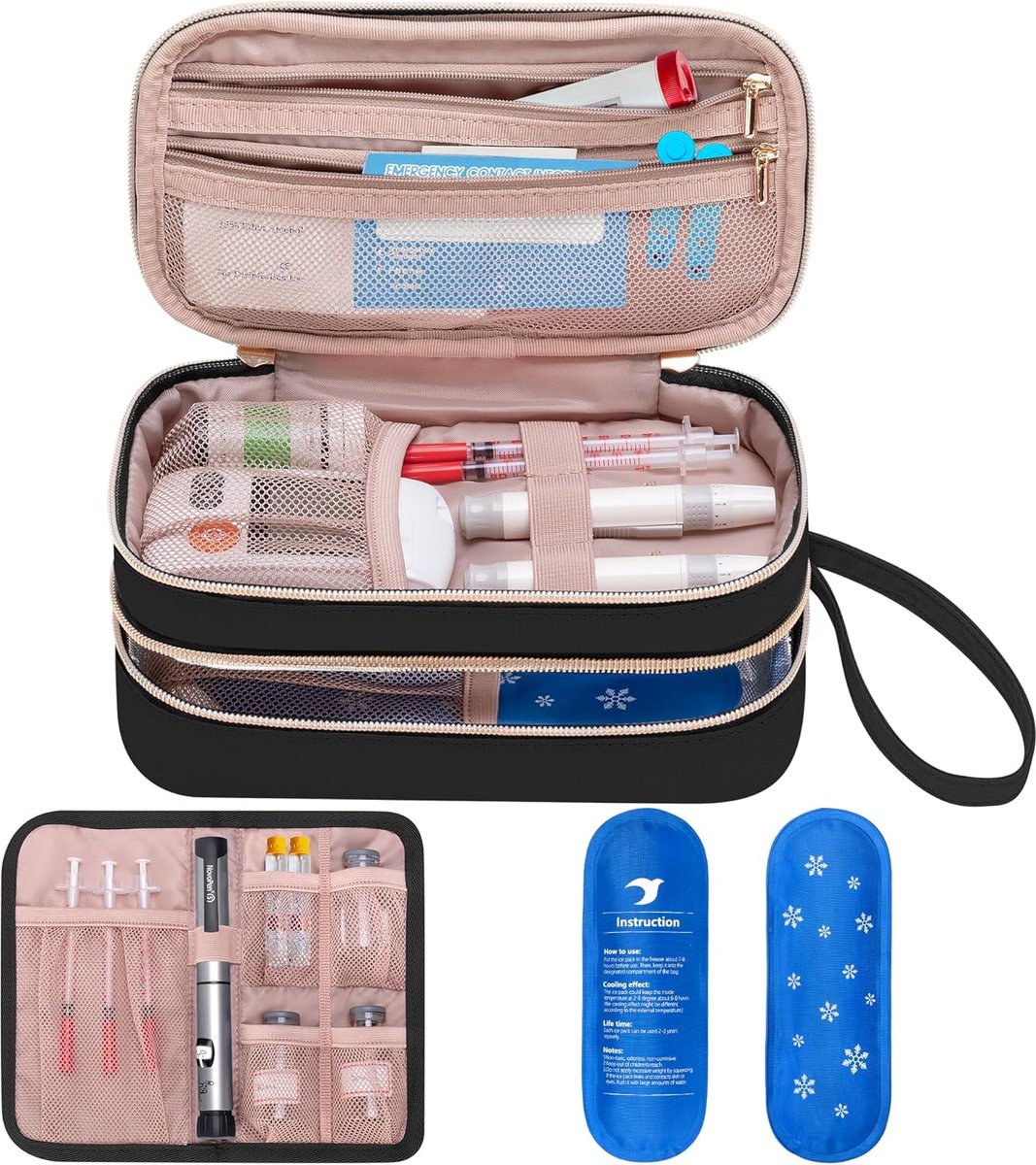 Thijox - YARWO Insuline-koeltas voor diabetes accessoires - Groot, Zwart, Reis- en voorraadoplossing, Veilig en Vers Bewaren, Ideaal voor Dagtochten e