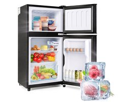 1 koel-vriescombinatie, 60 liter capaciteit zwarte koelkast met dubbele deur, stille vrijstaande koelkast met 7 temperatuurstanden voor woonkamer of kantoor