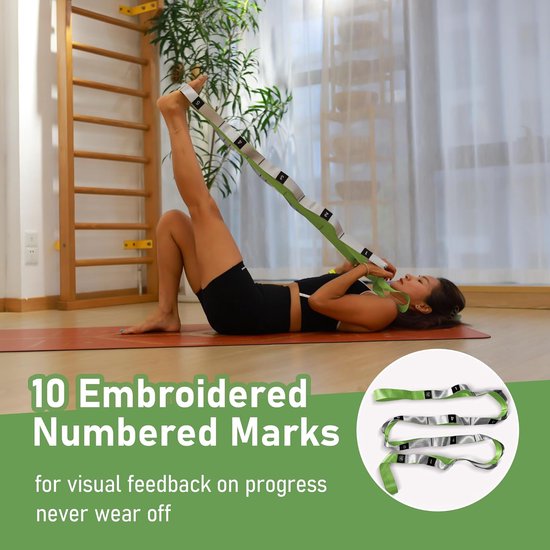 Thijox - Stretchbanden voor Oefeningen, Niet-Elastische Yoga-Stretchband met Lussen, 3,8 cm x 2,45 m, Groene Fysiotherapie Stretchband voor Yoga, Pila van Thijox — afbeelding 2