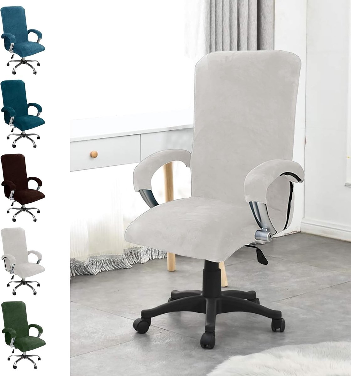 Verwijderbare elastische slipcover voor hoge rug kantoorstoel met armleuningen - witte XL gaming stoel bekleding