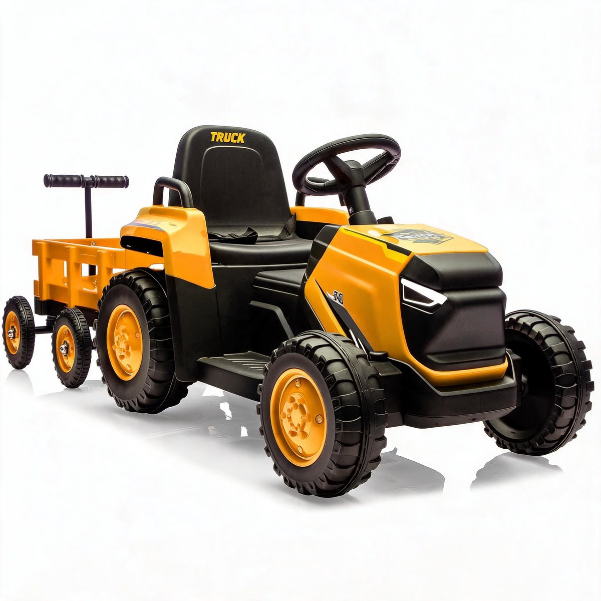 Triumpunpre-12V Elektrische Tractor voor Kinderen — Opzit Speelgoedauto met Afstandsbediening & Pedaal, 2 Rijmodi, Geluid & Verlichting, Voor Jongens en Meisjes 3-6 Jaar, Gele Trekkertractor