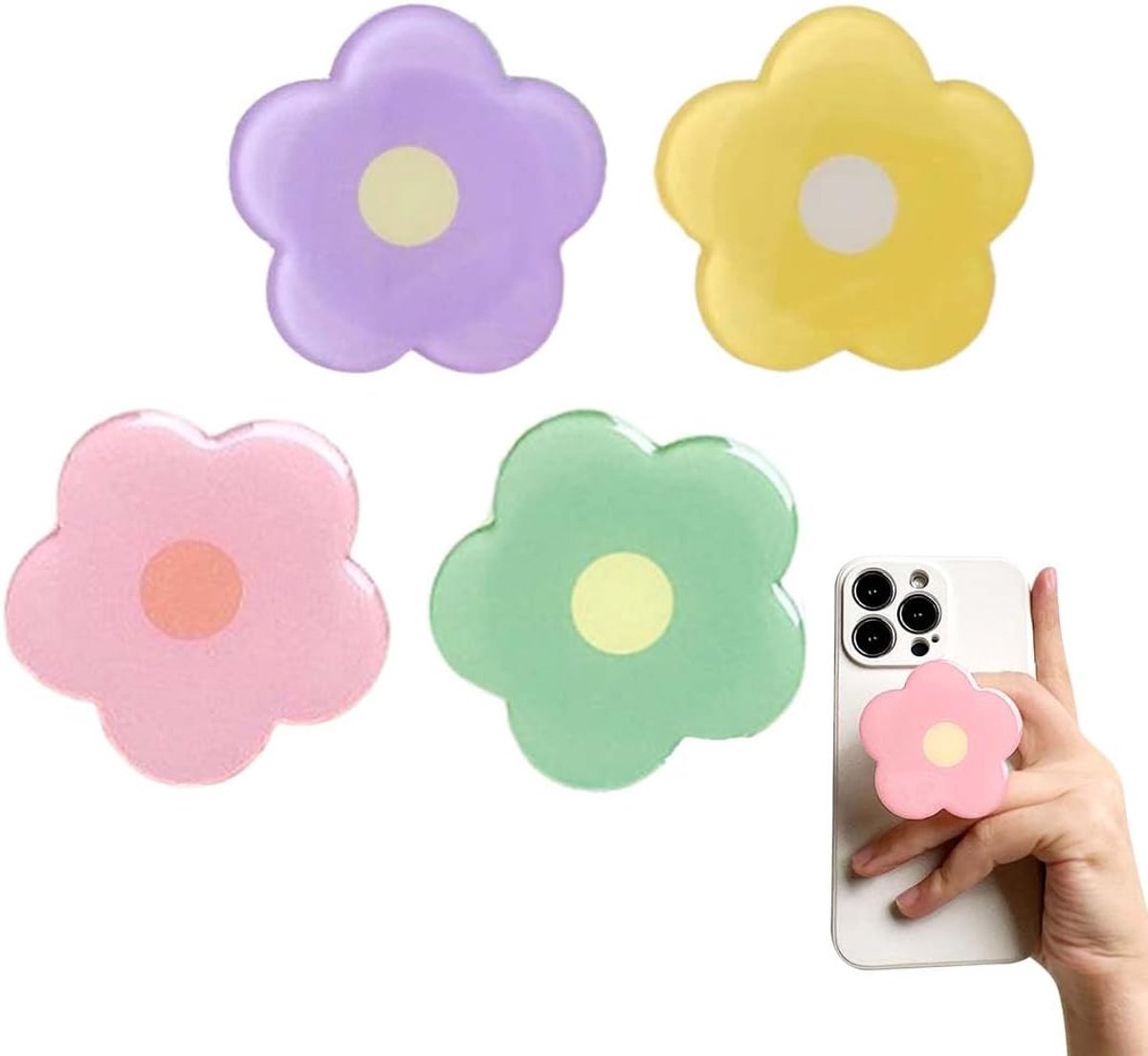 4 stuks mobiele telefoonknoppen om vast te houden schattige bloemen mobiele telefoon handvat vingerhouder, mobiele - ShopVlot