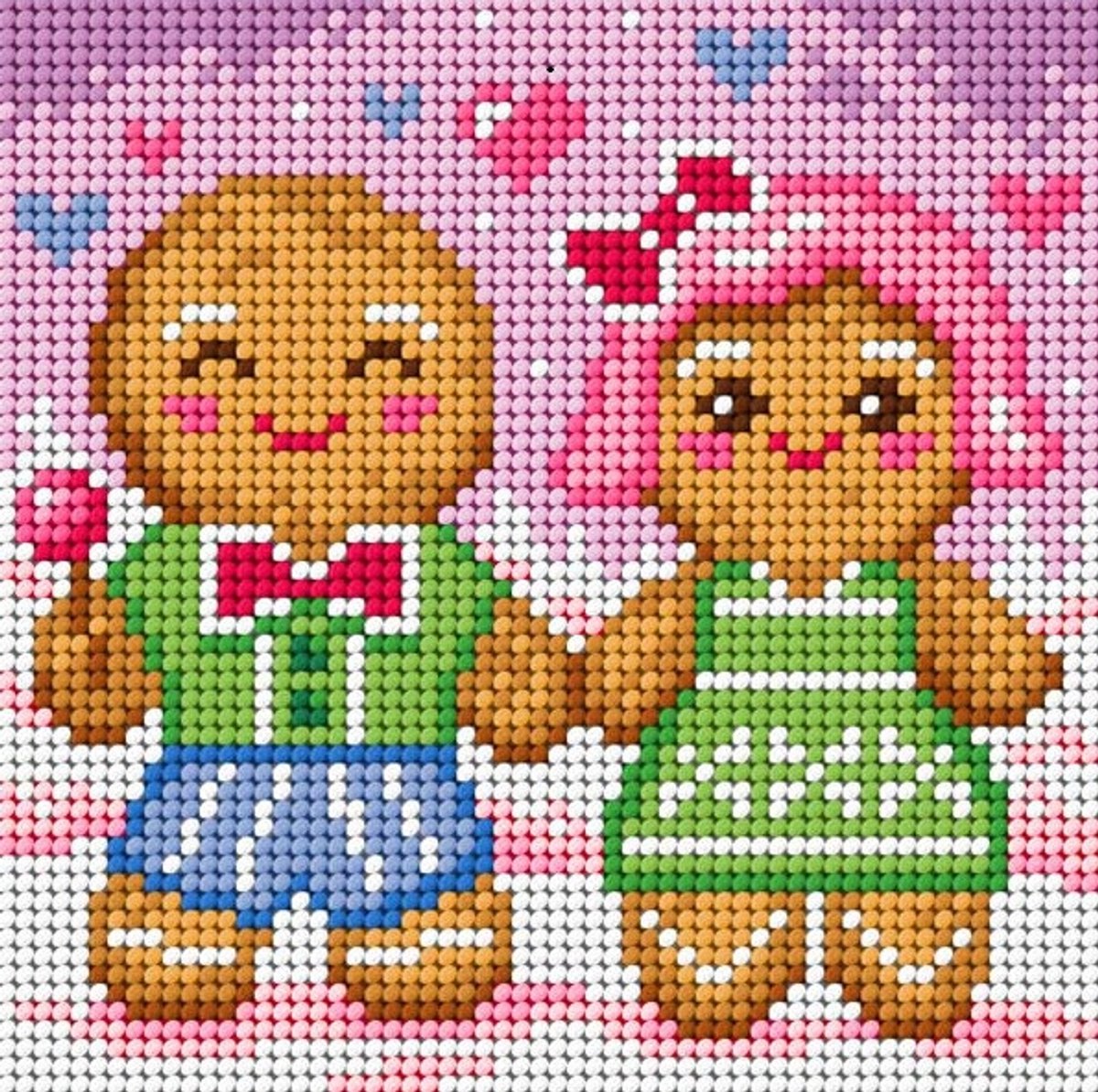 Voorbedrukt stramien - 3607 - Gingerbread Pair - ORCHIDEA 15 x 15 (STRAMIEN ZONDER GARENS)