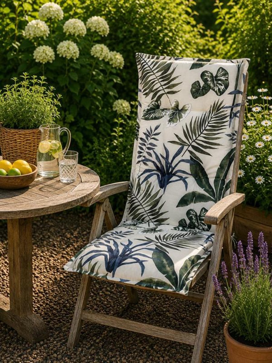 Madison Tuinstoelkussen hoge rug 50x123 cm Bliss Leaves Naturel