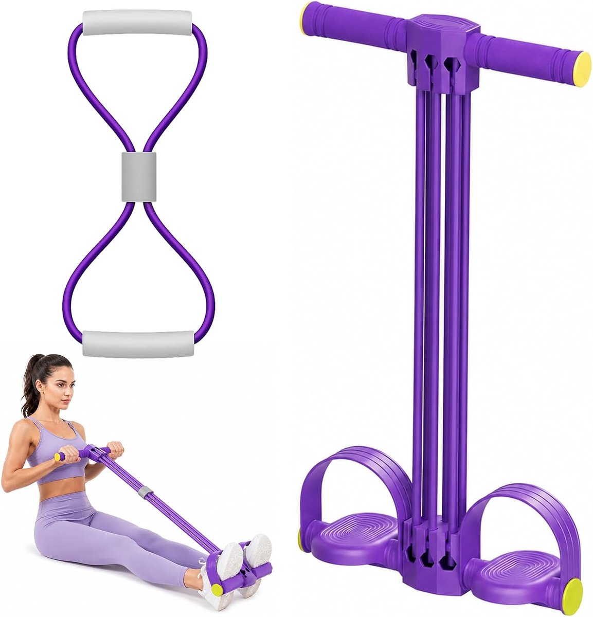 Thijox - 2 stuks elastische band voor krachttraining en fitness, 2026 nieuwe 6 buizen met afneembare pedalen, buikspierapparaat voor thuis, elastisch,