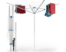 tectake® Droogmolen - 150 x 150 x 196 cm - Droogrek - Wasmolen van Aluminium - Draaibaar en in Hoogte Verstelbaar - Inclusief Voet
