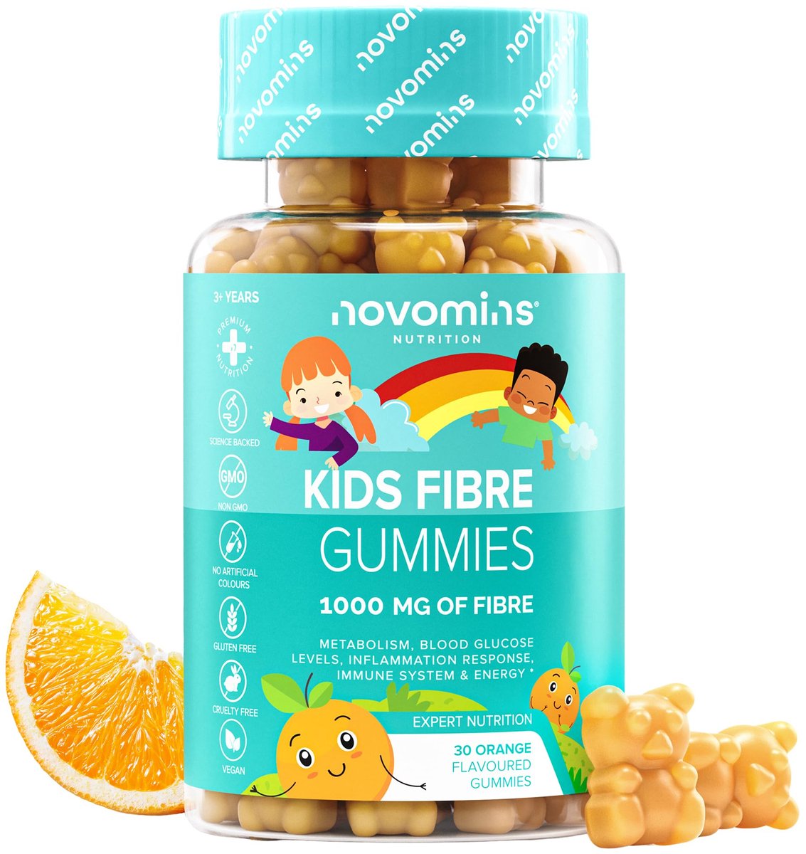 Novomins Vezels Gummies voor Kinderen - 30 Gummies - Sinaasappel