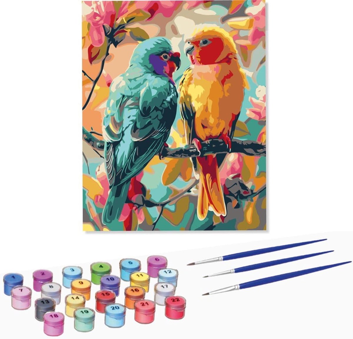 Thijox - Schilderen Op Nummer Volwassenen - Papegaaien Canvas 40x50cm - Inclusief Penselen - Ontspanning voor Volwassenen en Kinderen