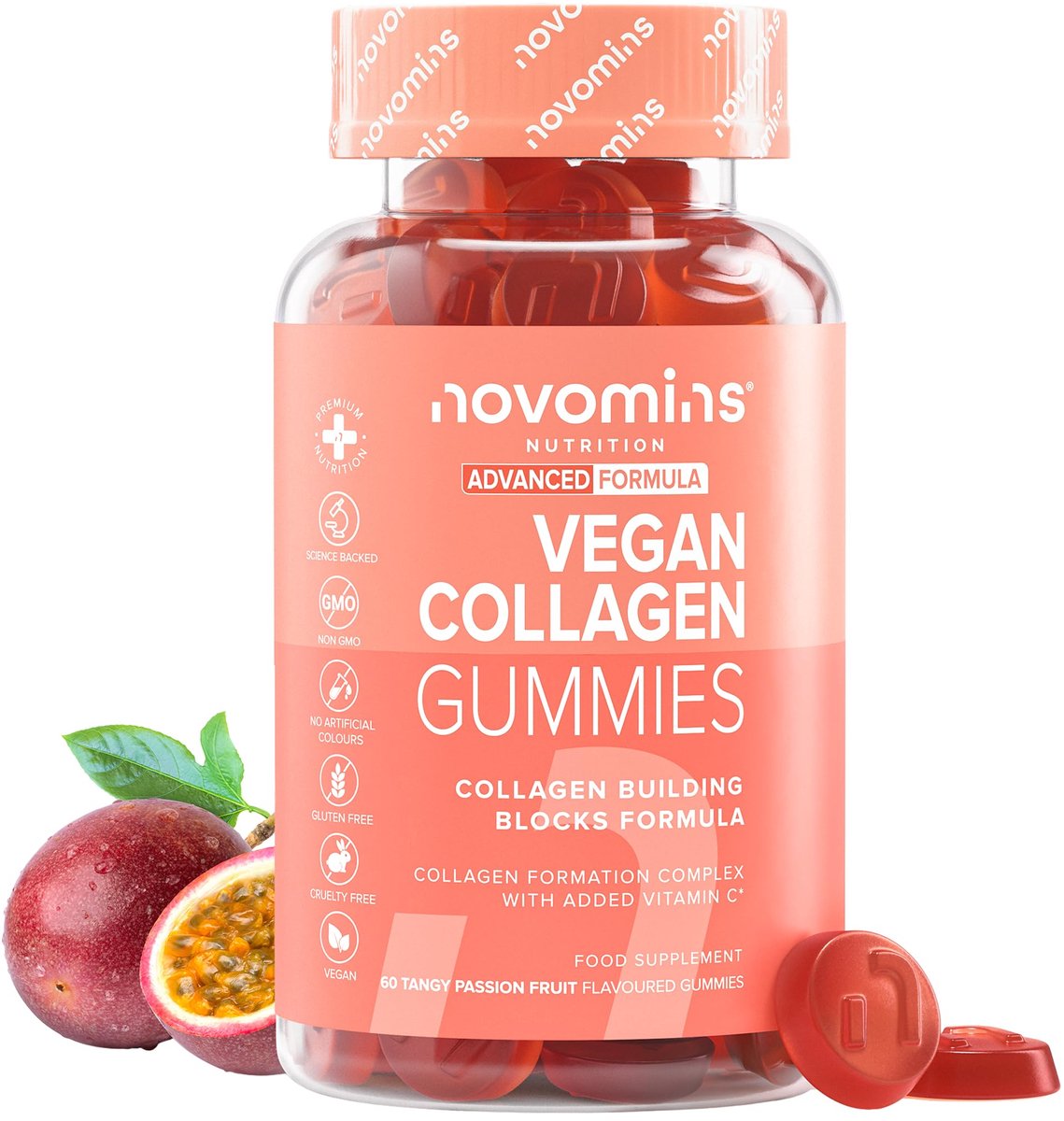Veganistische Collageen, met Vitamine C & BCAA's, 60 Gummies, Halal, Getest door Eurofins, Novomins