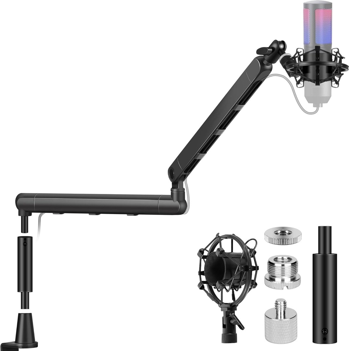 Thijox - CAHAYA Microfoonarm Boom Arm Professioneel - Verstelbare Zwenkarm met Verlengstang voor Streaming, Opname, Onder-Scherm Ontwerp, Draagkracht
