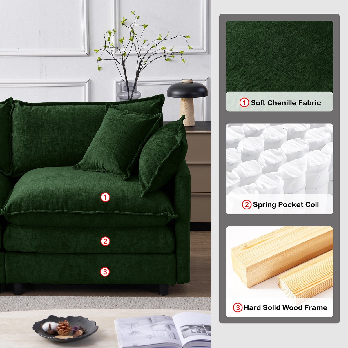 YYchan modulaire bank met hocker - groen - 267 x 154 x 85 cm