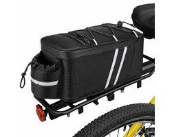 Ultiluxe® Fietstas voor bagagedrager - Opbergtas voor op de fiets - Opvouwbaar fietstasje met ritssluiting en fleshouder - Waterdicht - Bagagedrager tas - Geschikt voor Ebikes - Reflecterende strepen - Zwart