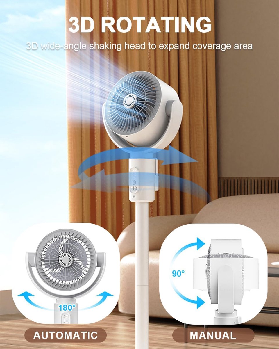 KZQ Staande Ventilator Voor Slaapkamer - Luchtcirculator - 90° En 180° Oscillerend - 5 Snelheden - 3 In 1 Vloer En Tafel Model - 38cm 60cm 82cm Verstelbare Hoogte - Met Afstandsbediening - Voor Thuis En Studentenkamer - Wit – foto 6