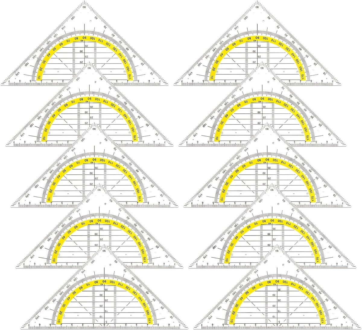 SnelShoppen - 10 Stuks Geometrische Driehoek Plastic Geometrische Driehoek met Handgreep Geel Flexibel voor Kantoor Studenten Ontwerpers