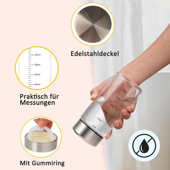 SnelShoppen - Glazen flessen met roestvrijstalen deksel, herbruikbare smoothiebeker met maatschaal, glazen sapflessen voor sappen, smoothies en melk ( van Snelshoppen — afbeelding 2