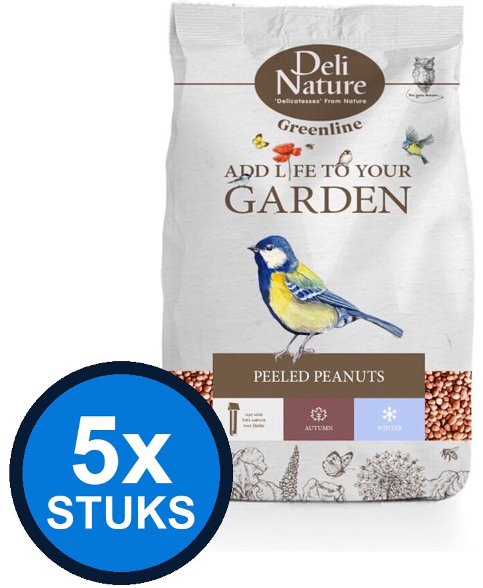 5x Deli Nature - Greenline peeled peanuts 850gr - Vogelvoer - 850 g