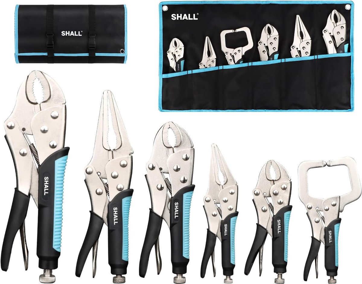 Thijox - 6-Delige Vergrendelingtang Set, Vice Grips Tangenset, 130-250 mm, Gebogen Kaakvergrendeling, Lange Neusvergrendeling, C-Klem met Draaibare Pa