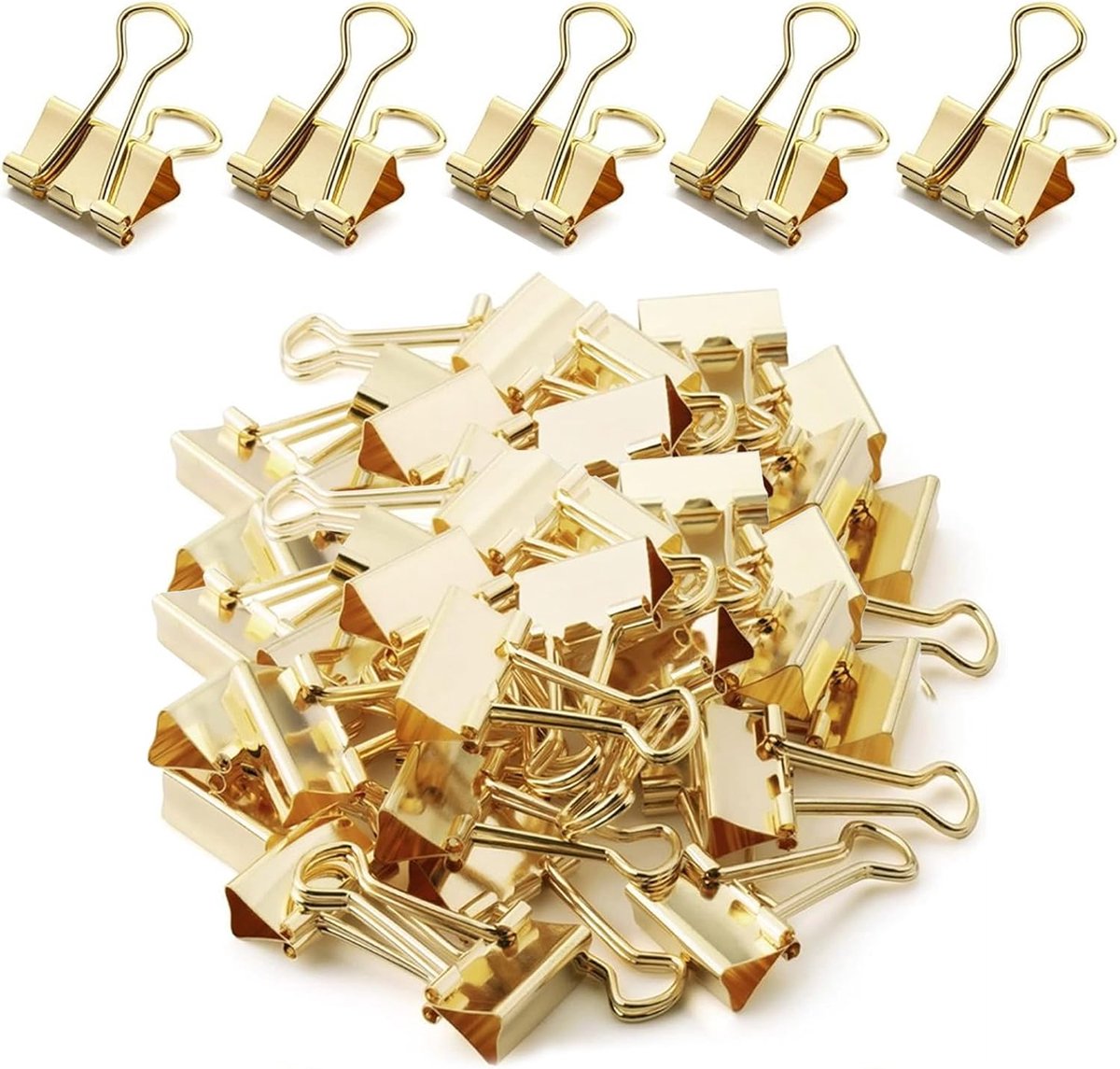 Thijox - 100 stuks Goudkleurige Foldback Klemmen, Metalen Documentenclips, Multifunctionele Klemmen 19mm, Paperclips, Kantoor en Creatieve Projecten