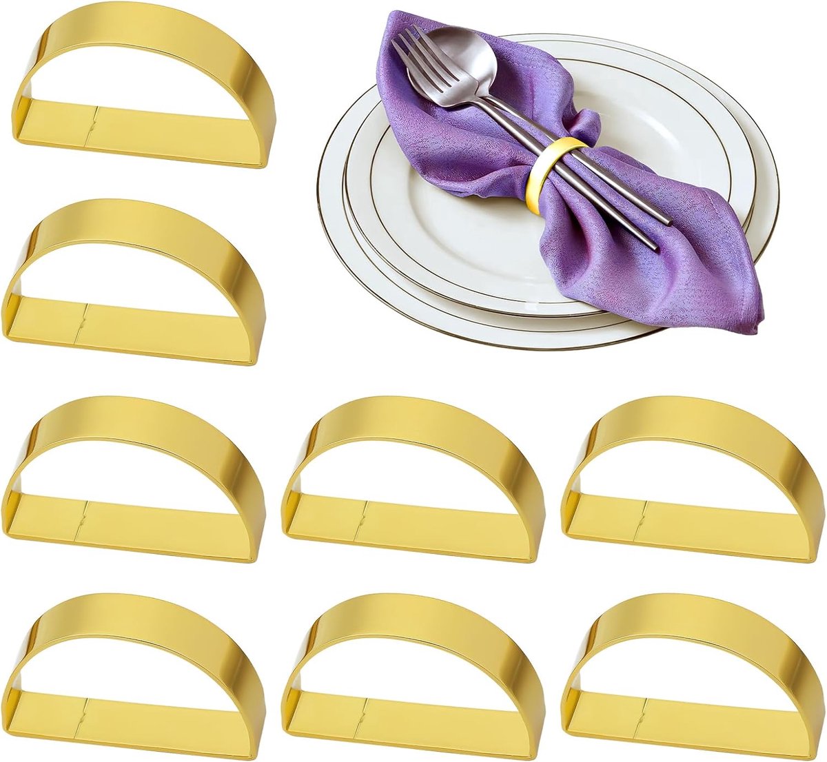 SnelShoppen - 8 Stuks Gouden Ronde Servetringen - Elegant Tafeldecoratie voor Bruiloften, Kerst, Ramadan en Feestdagen - Duurzame Metaalconstructie