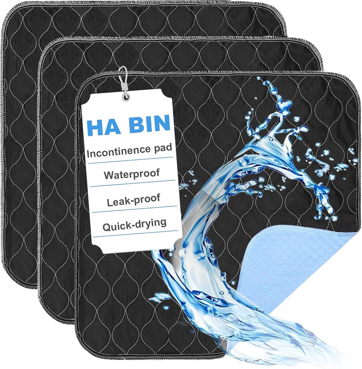 SnelShoppen - 3 Wasbare Incontinentieonderleggers 56 x 54 cm - Sterk Absorberend, Huidvriendelijk en Herbruikbaar voor Bed, Bank, Rolstoel en Auto - I