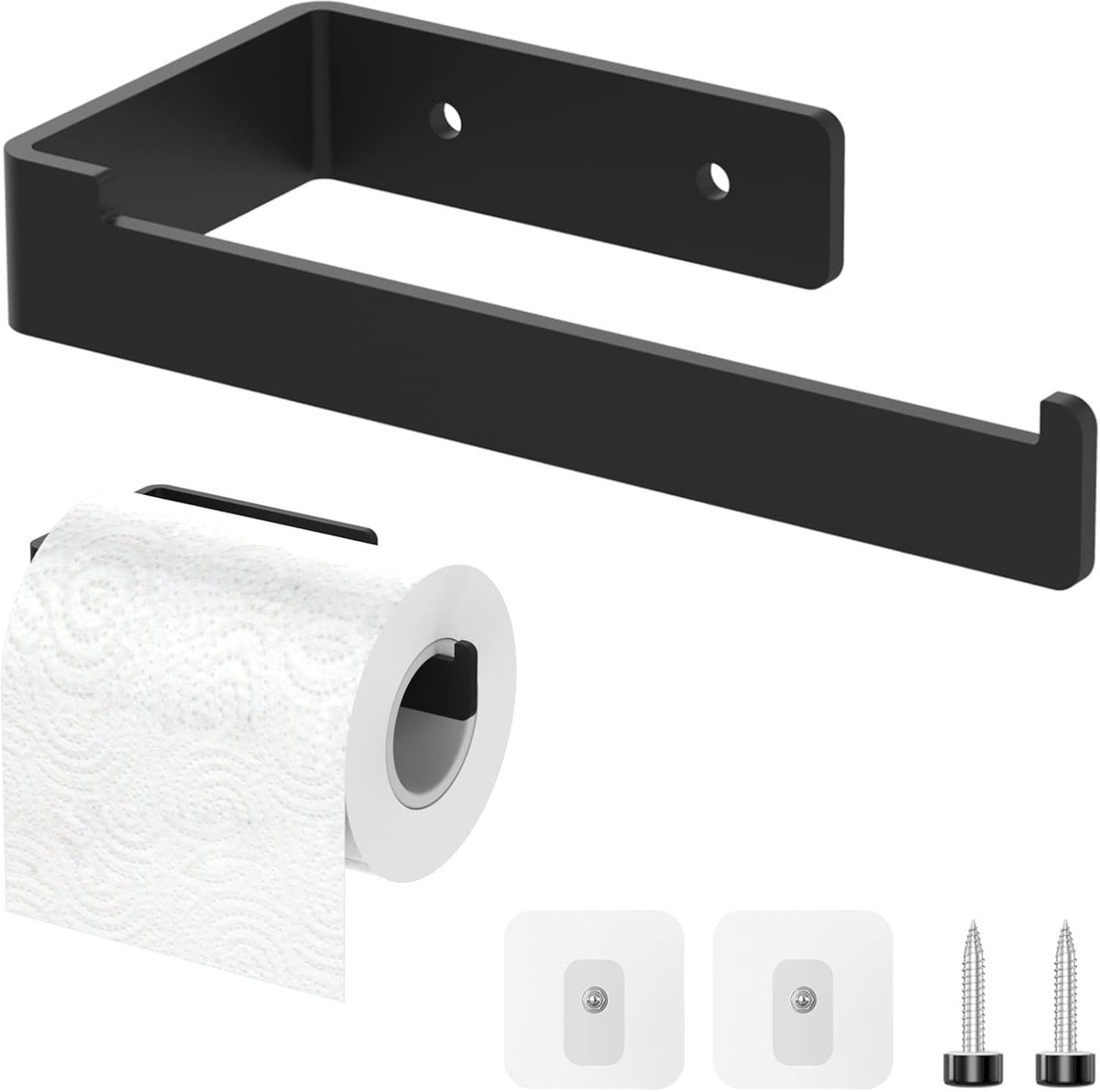 Thijox - Toiletrolhouder Roestvrij Staal, Modern Design, Matzwart, Geboord of Zelfklevend, Inclusief 2 Plakhaken en 2 Schroeven, Ideaal voor Badkamer
