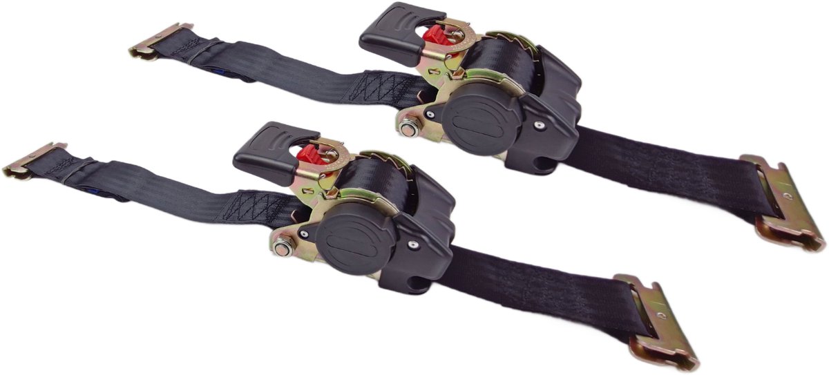 BCF-Products Automatische spanband - met Sleufgatfittingen - 3 meter - Zwart - 2 stuks - Zelfoprollend - 50mm