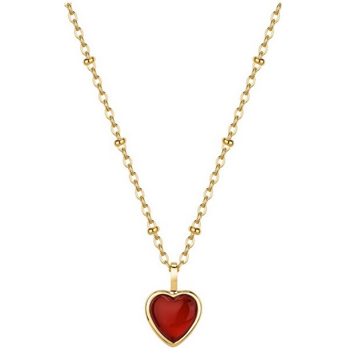 BROSWAY ESSENTIAL BNL130 GOLD-PLATED KETTING MET HARTJES BEDEL EN RODE AGAAT 1 STUK