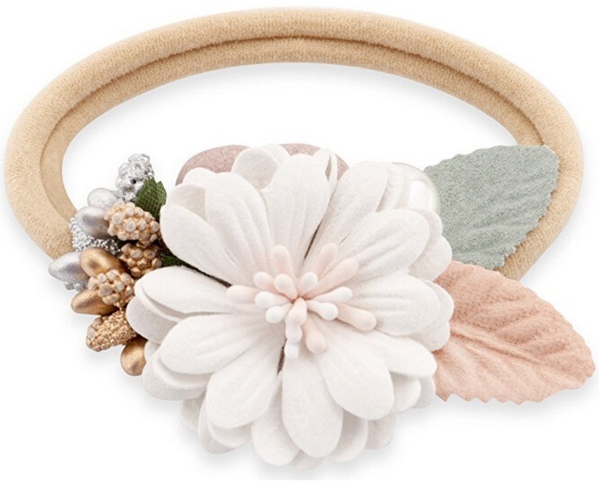 TROLI BEIGE HAARELASTIEK MET BLOEMEN 1 STUK