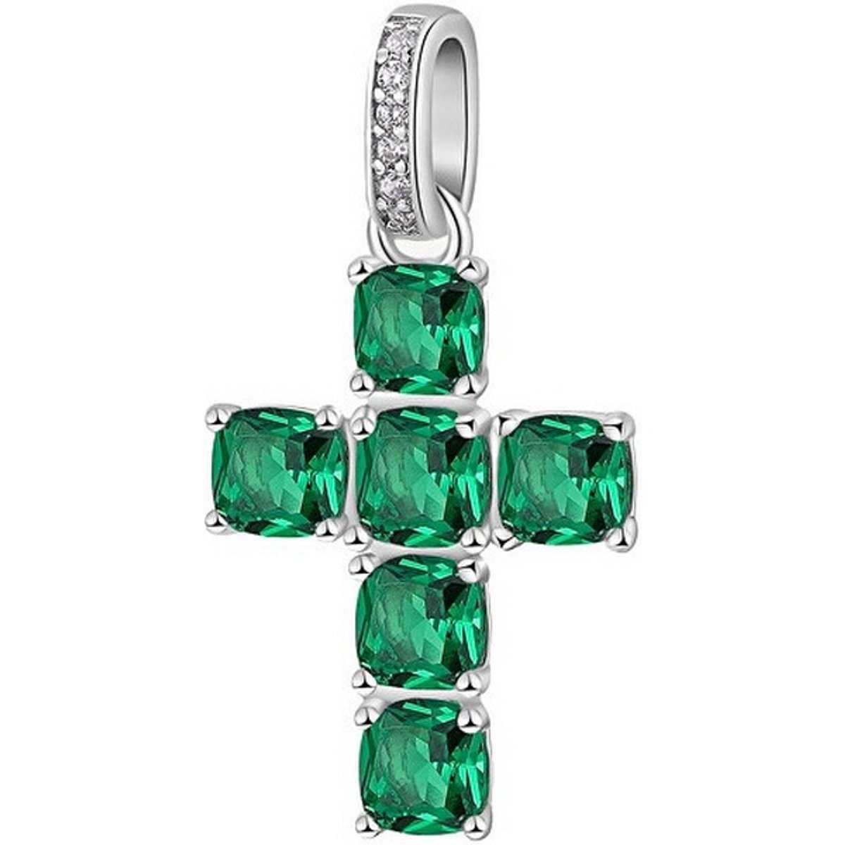 BROSWAY FANCY FLG115 ZILVEREN KRUIS BEDEL MET GROENE/TRANSPARANTE ZIRKONIA'S 1 STUK
