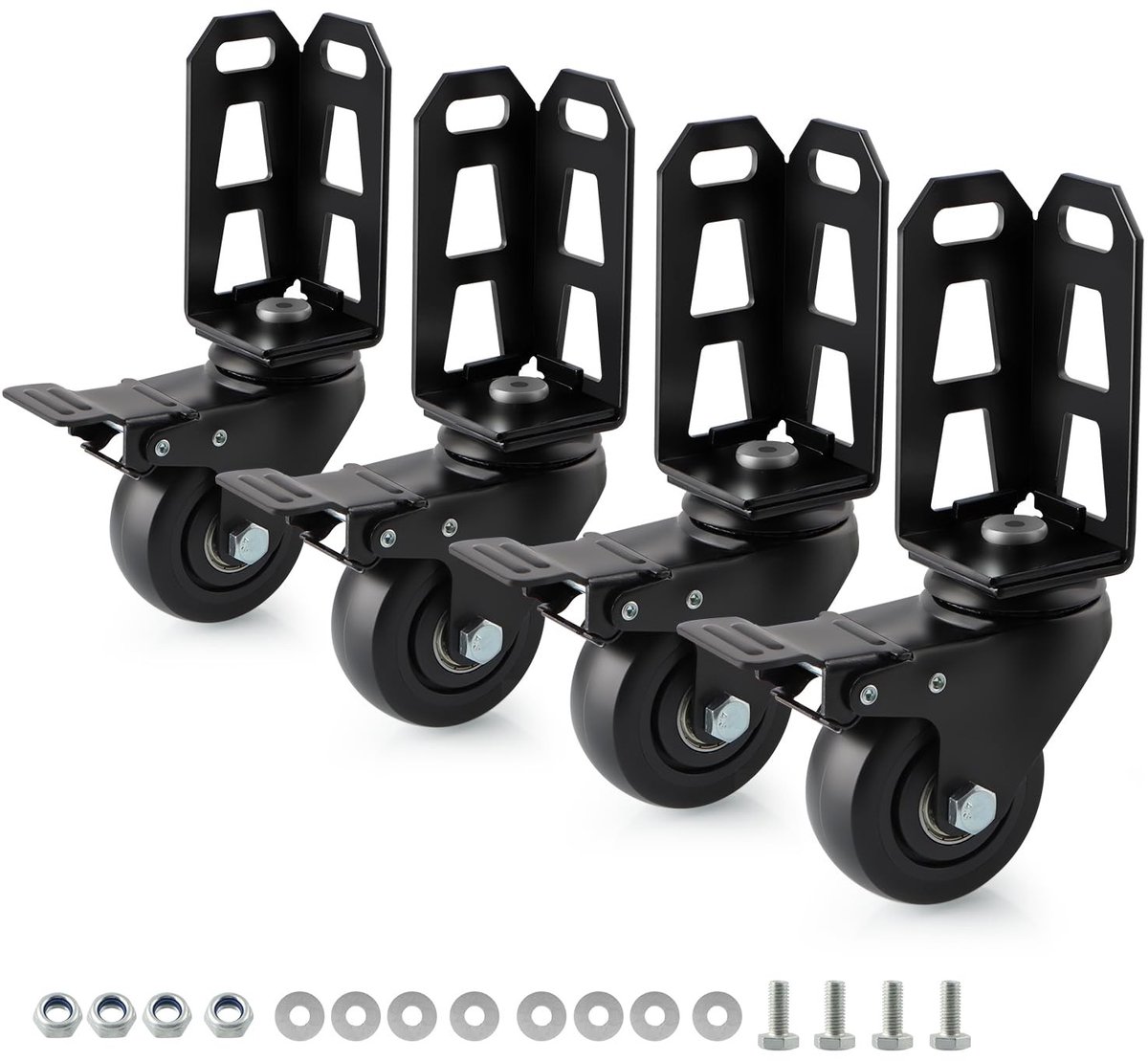Set van 4 opslagwielen van 75 mm met remmen, ideaal voor zelfsluitende planken, 453 kg draagvermogen